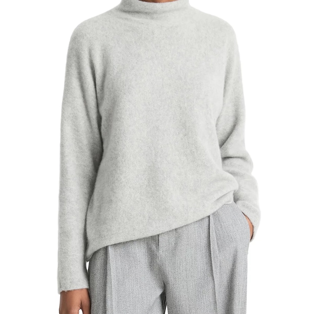 Vince 100% Cashmere Mock Neck Turtleneck Funnel Sweater Jumper Stone Gray NWT!!!